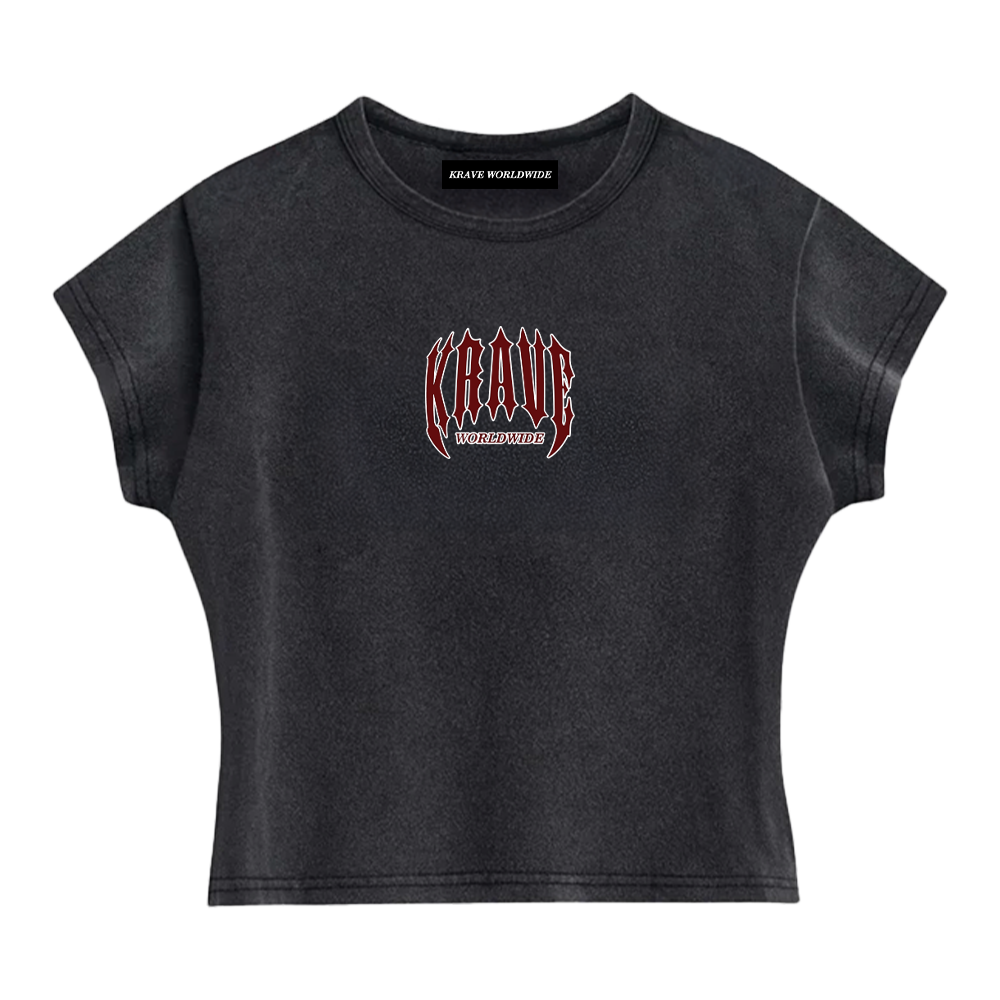 "OCCULT" Baby Tee - Acid Wash Black
