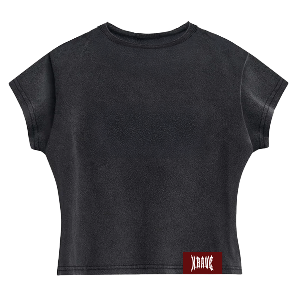 "OCCULT" Baby Tee - Acid Wash Black