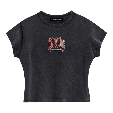"OCCULT" Baby Tee - Acid Wash Black