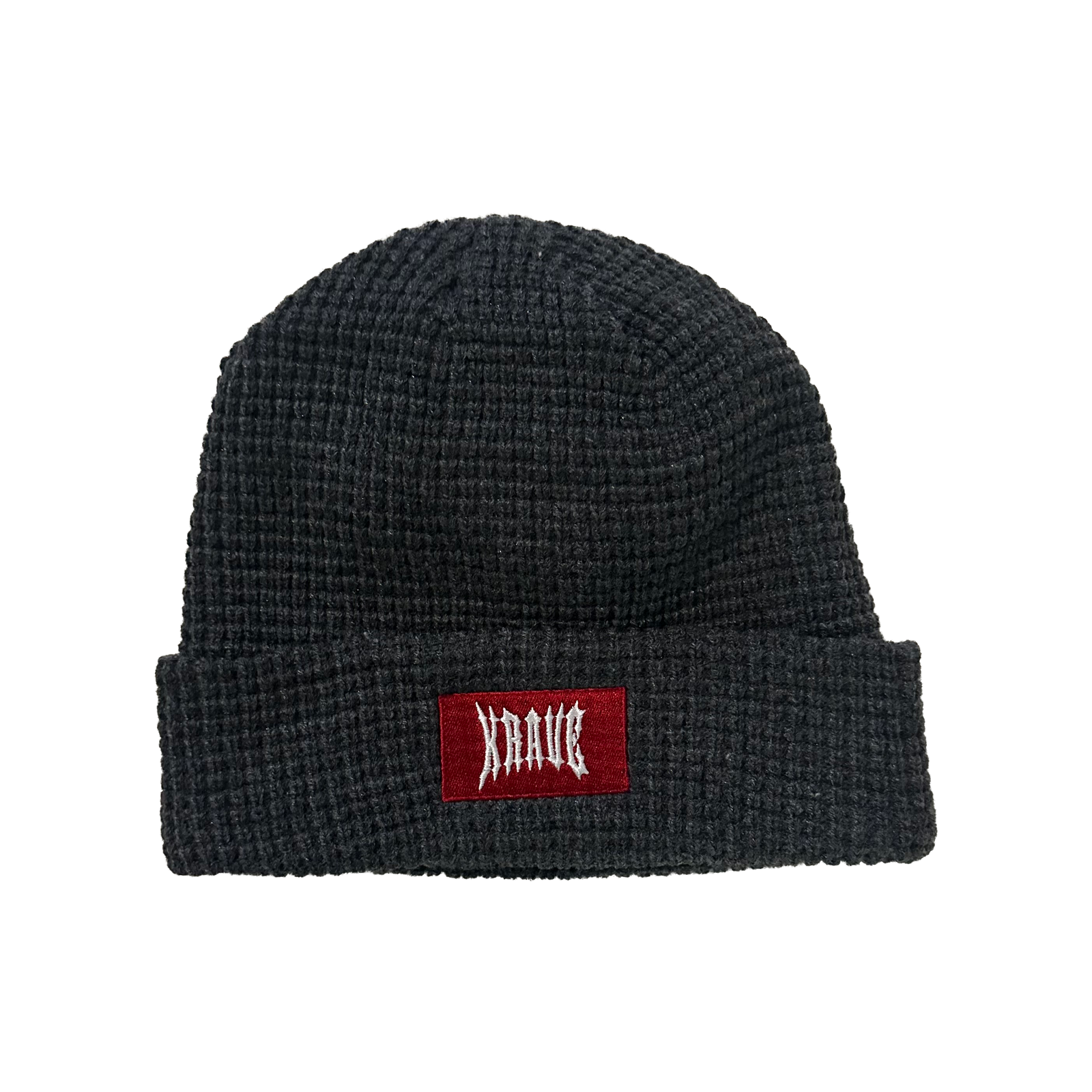 "KRAVE" Tag Waffle Knit Beanie - Gray